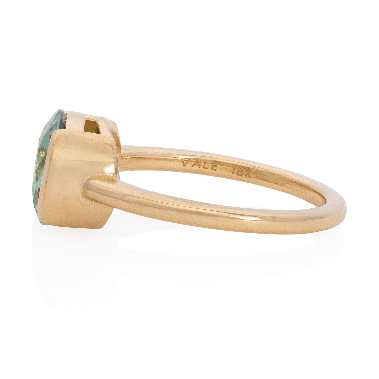 Vale Jewelry OOAK Half Bezel Green Tourmaline Ring in 18K Yellow Gold Side View