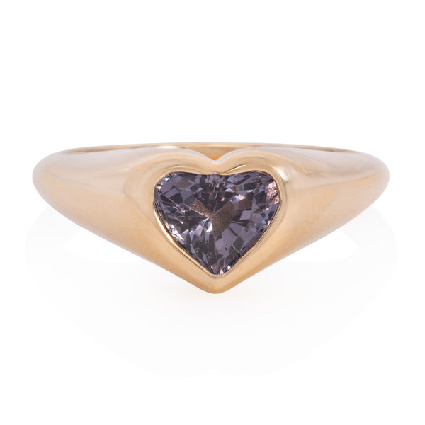 Vale Jewelry OOAK Retro Heart Signet Ring with Purple Spinel Front View