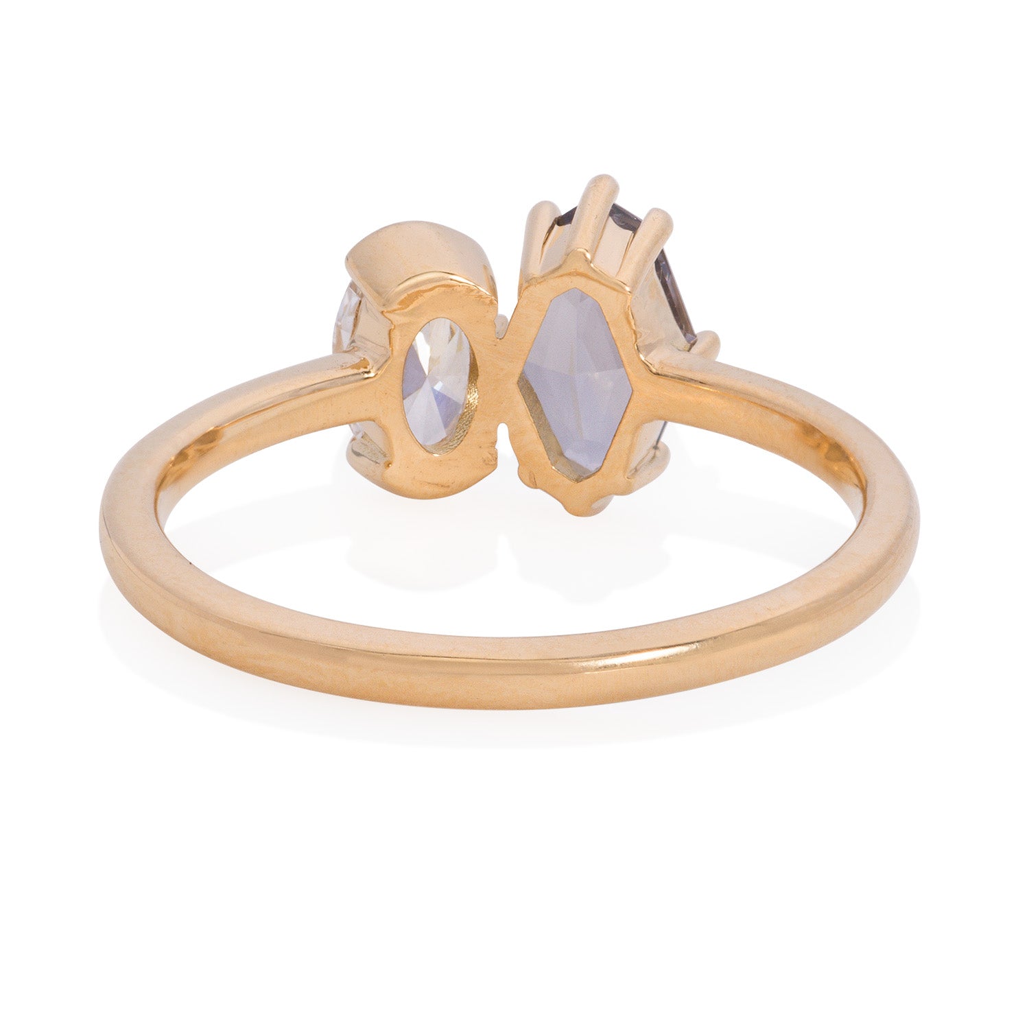 Vale Jewelry OOAK Spinel and Diamond Toi et Moi Ring in 18K Yellow Gold Back View