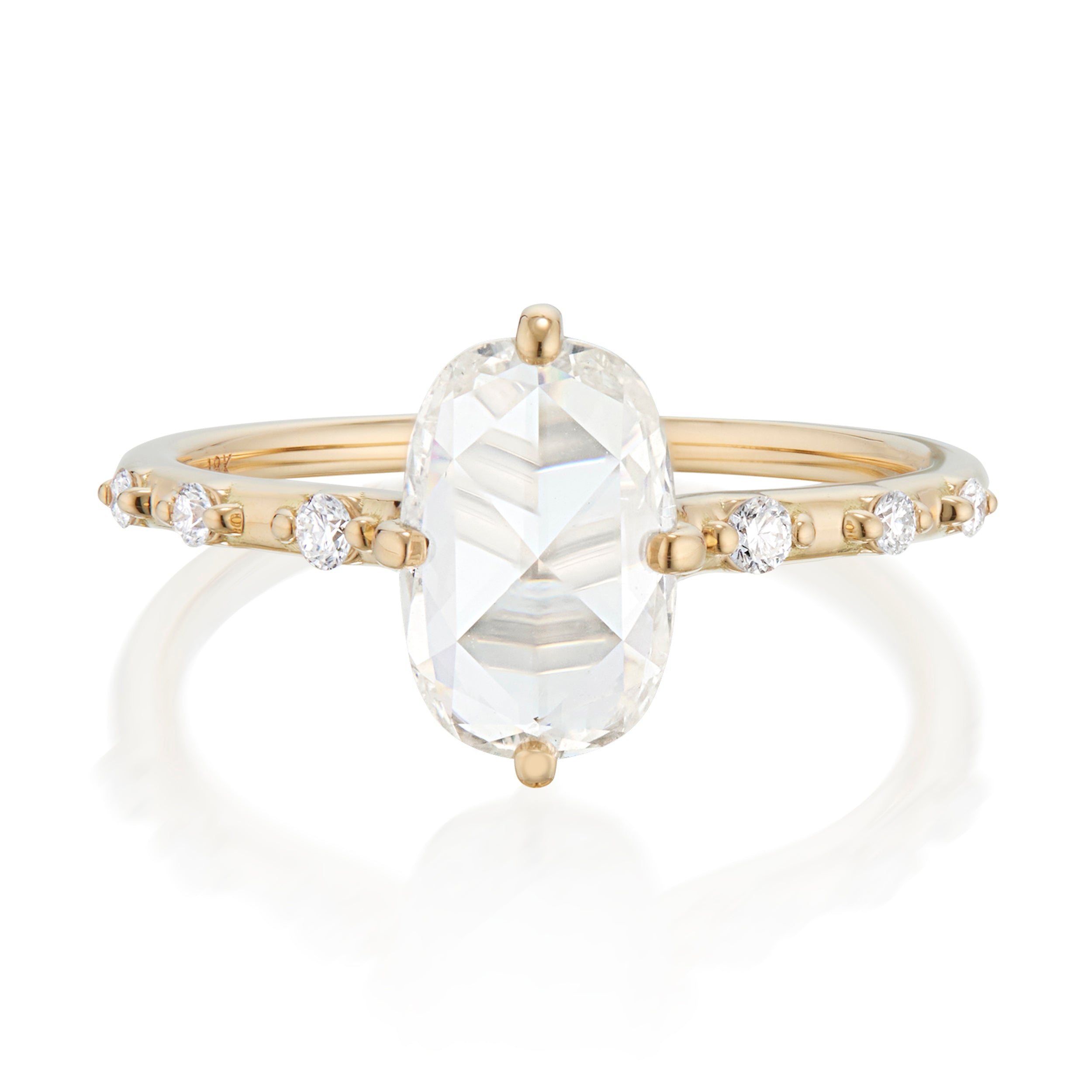 Vale Jewelry One of a Kind 1.02 Carat Elongated Cushion Rose Cut Chloe Ring in Yellow Gold Front View