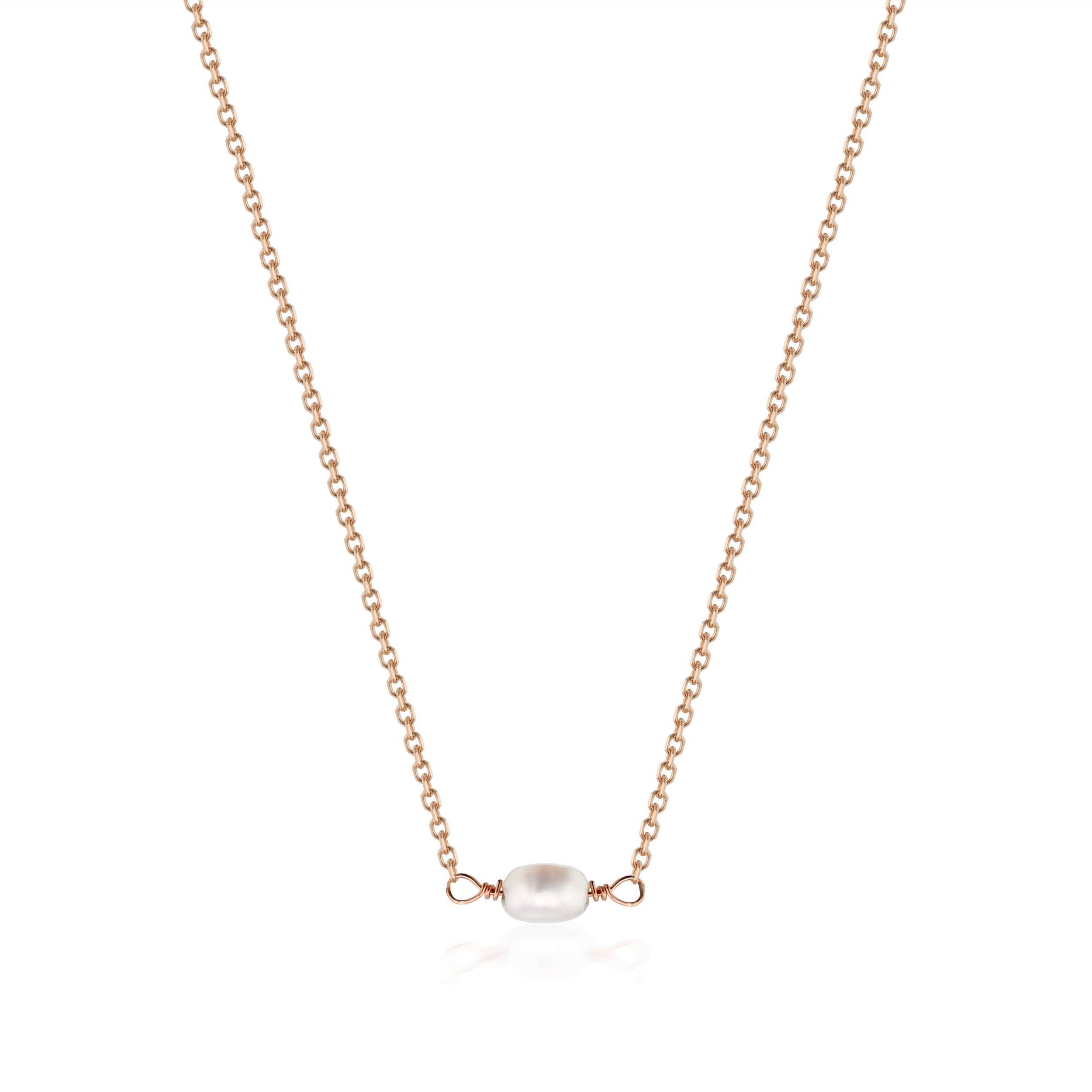 Vale Jewelry Seed Pearl Necklace Close-up in 14K Rose Gold