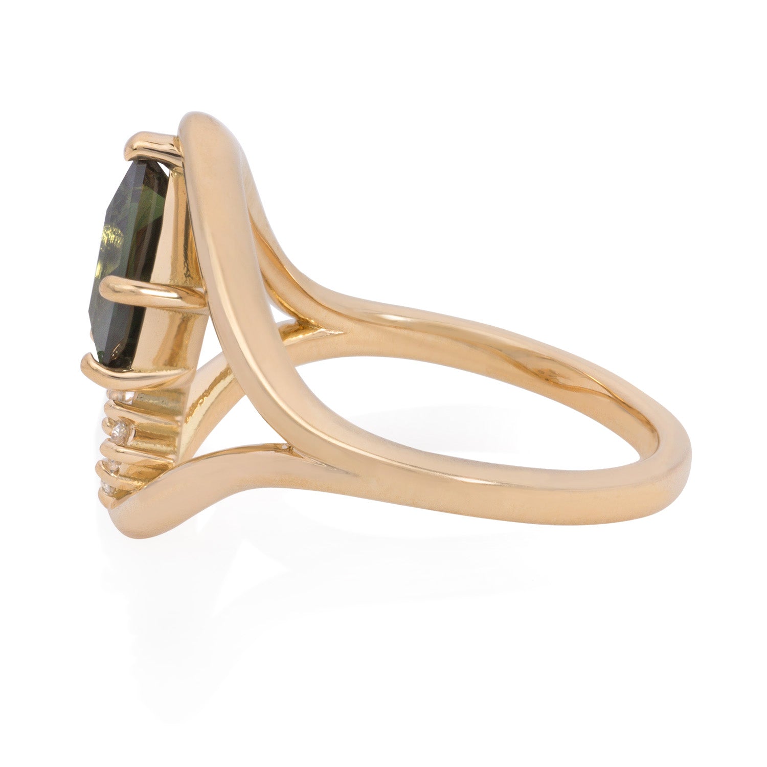 Vale Jewelry One of a Kind Loop Ring with Pentagon Sapphire & Diamonds in Yellow Gold Side View