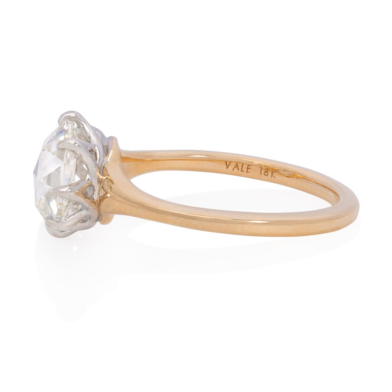 Vale Jewelry one of a kind 2.10 Carat Round Rose Cut Diamond Ring in yellow gold side view