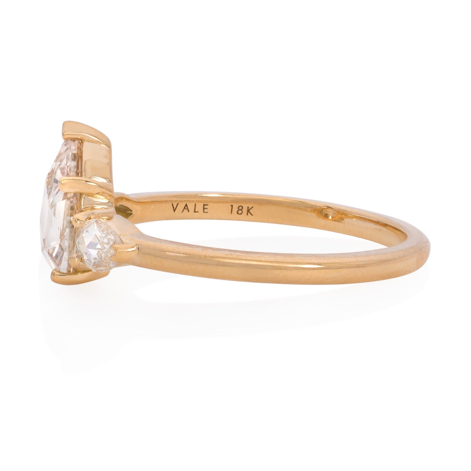 Vale Jewelry one of a kind Champagne 3-Pear Rose Cut Diamond Ring in yellow gold side view