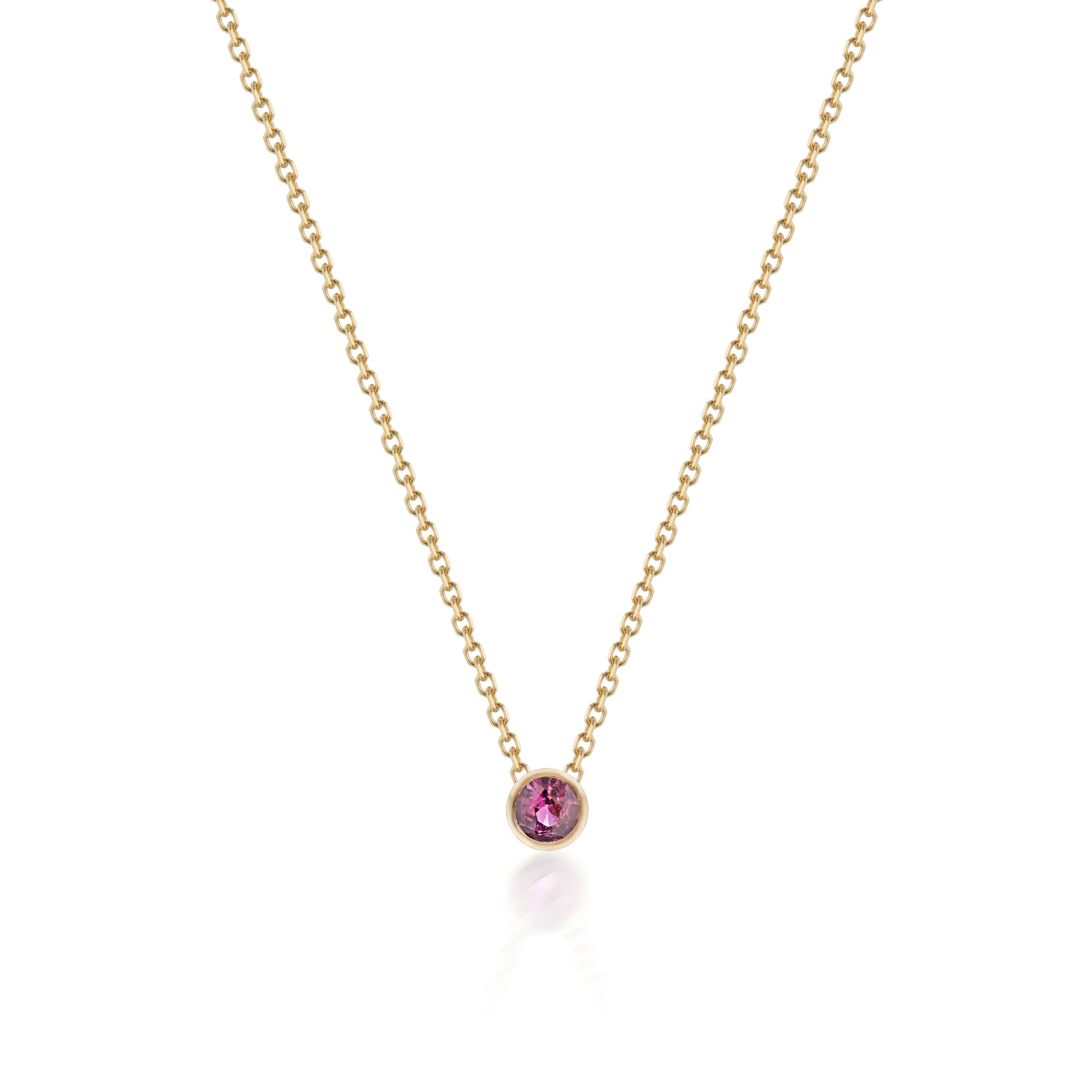 Vale Jewelry Barely There Ruby Necklace in Yellow Gold Closeup Image