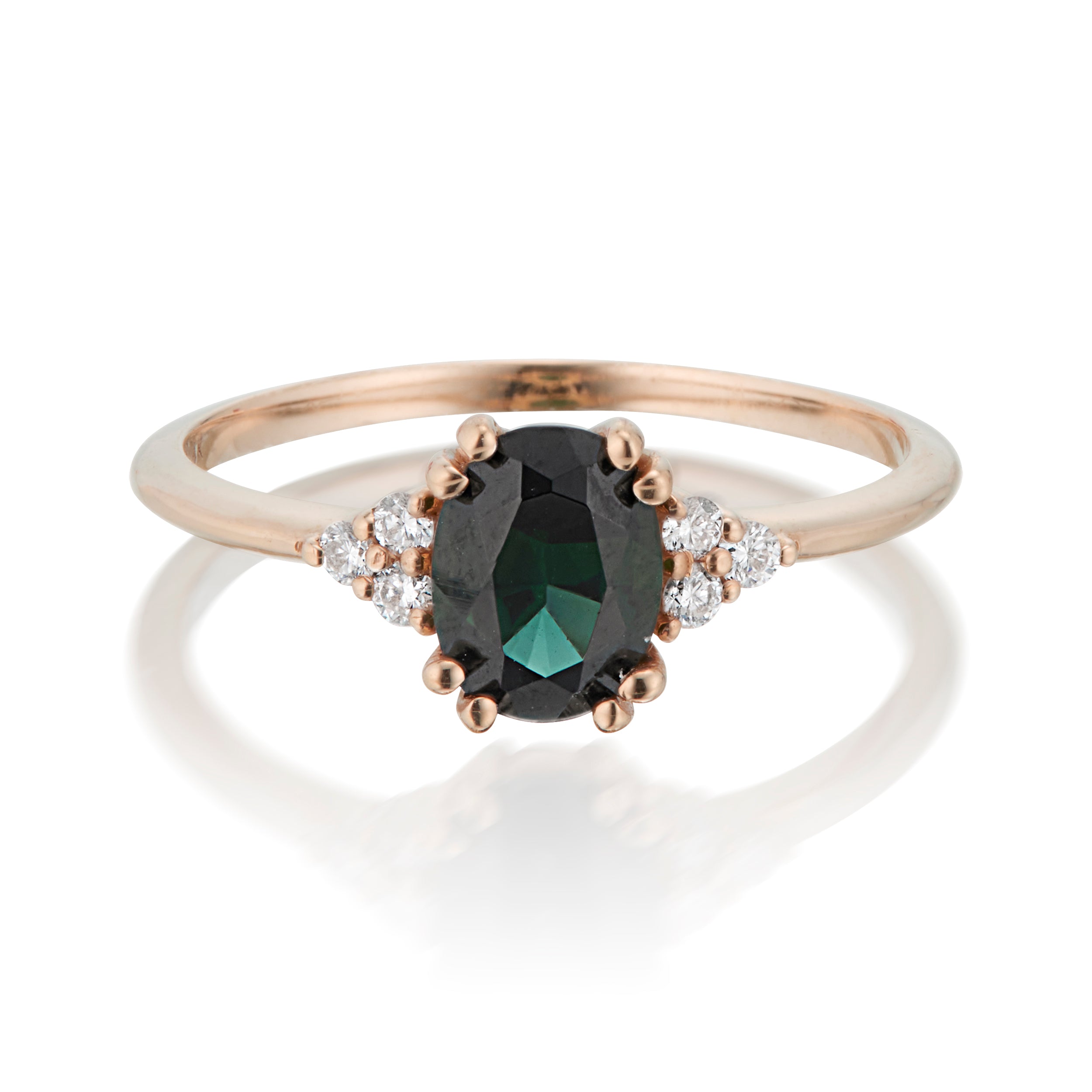 Vale Jewelry Juno Ring with Sapphire and White Diamonds in Rose Gold Front View