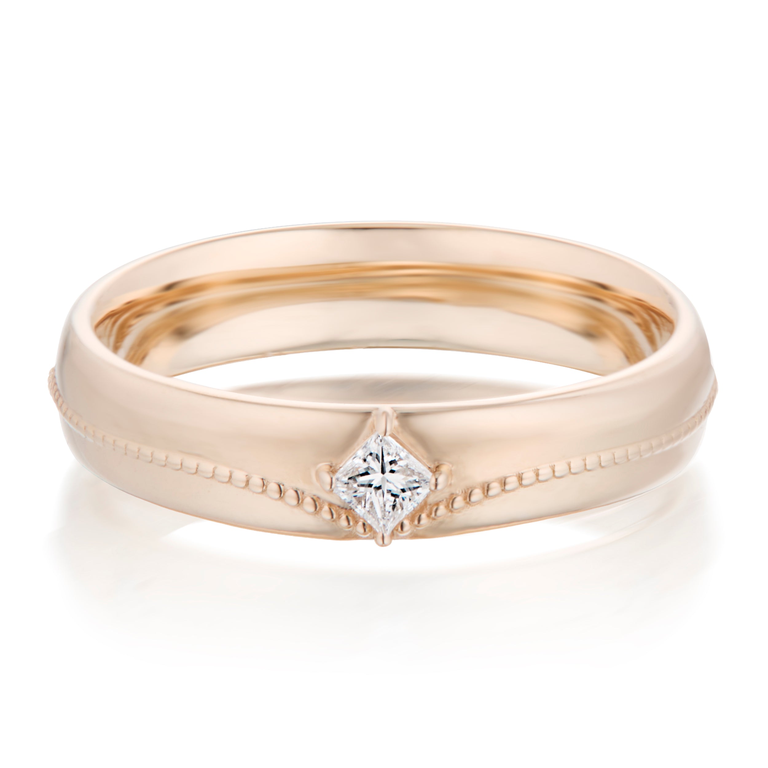 Alt="Vale Jewelry Rainfall Princess Cut Milgrain Band Rose Gold"