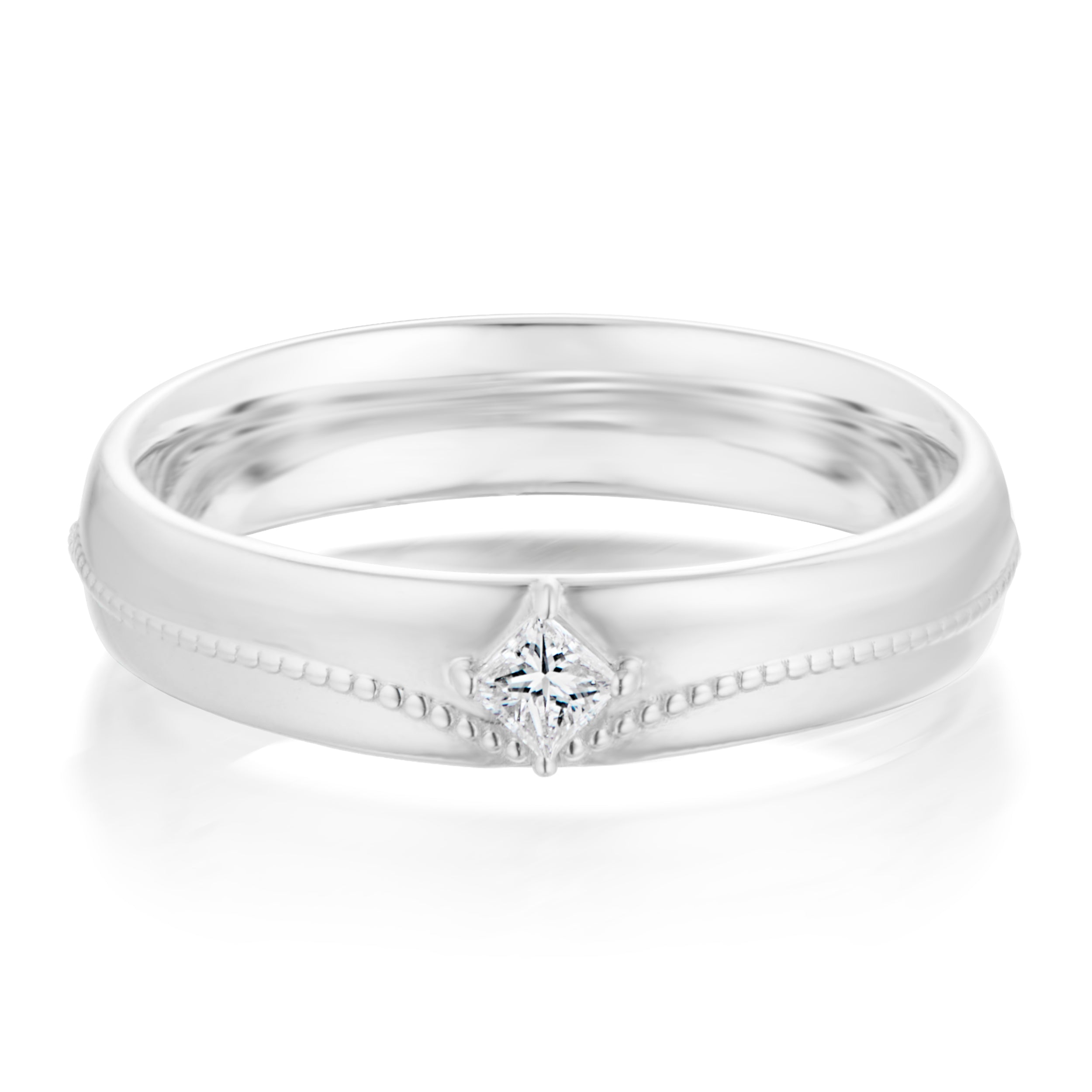 Alt="Vale Jewelry Rainfall Princess Cut Milgrain Band White Gold"