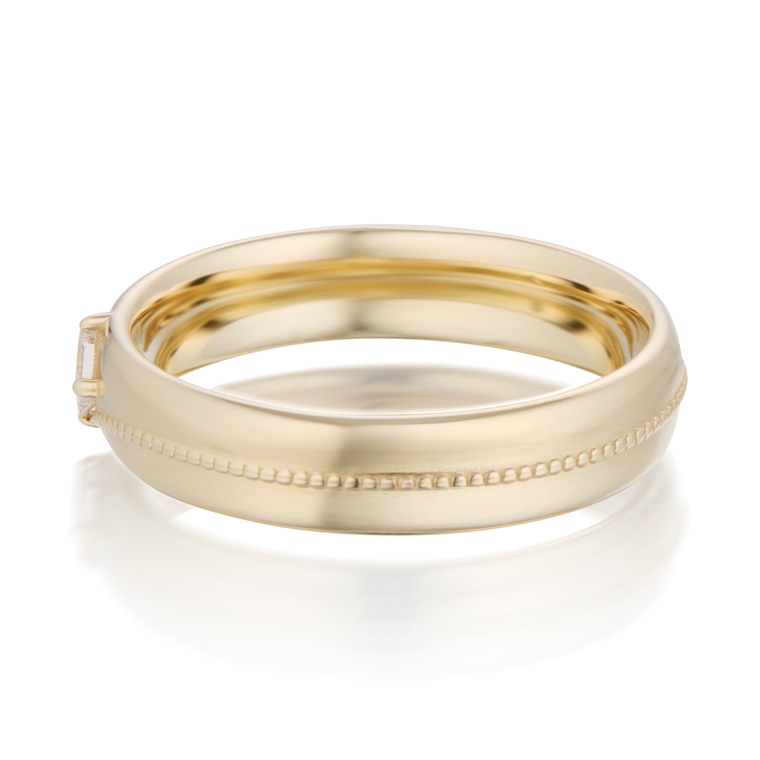 Alt="Vale Jewelry Rainfall Princess Cut Milgrain Band Yellow Gold Side View"