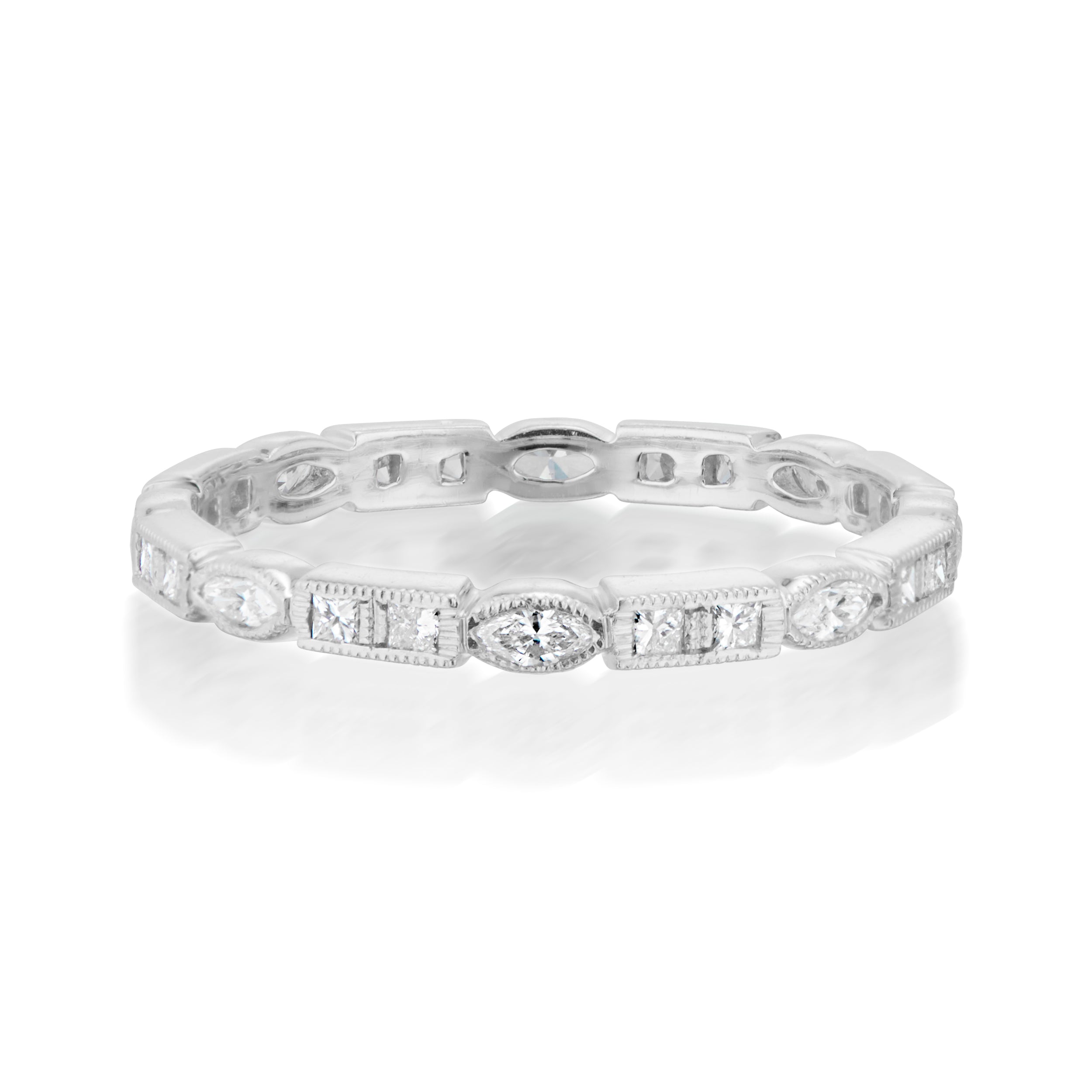 Vale Jewelry Slim Morse Ring with White Diamonds in White Gold