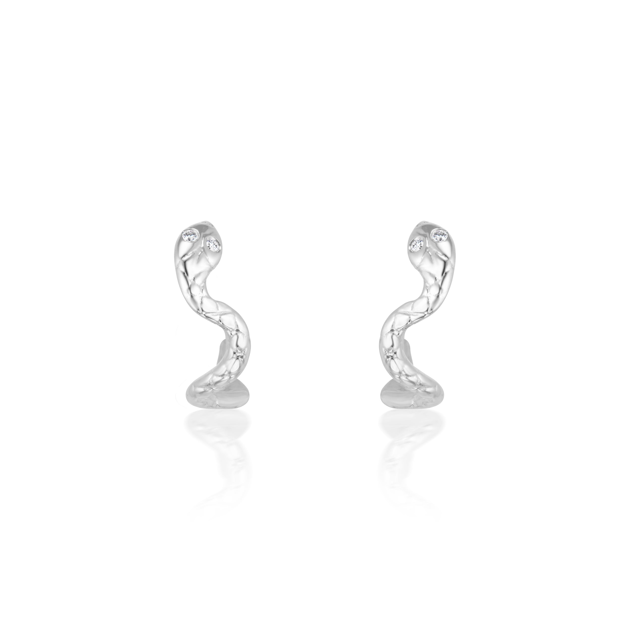 Alt="Vale Jewelry textured Serpent Half hoop earring snakes in white gold"