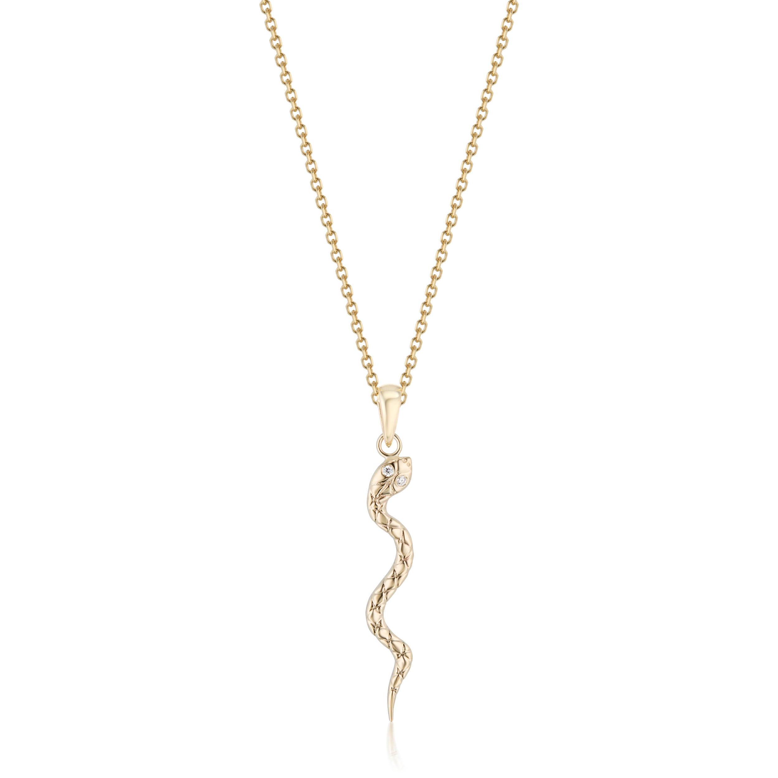 Serpent necklace with a textured body on white background