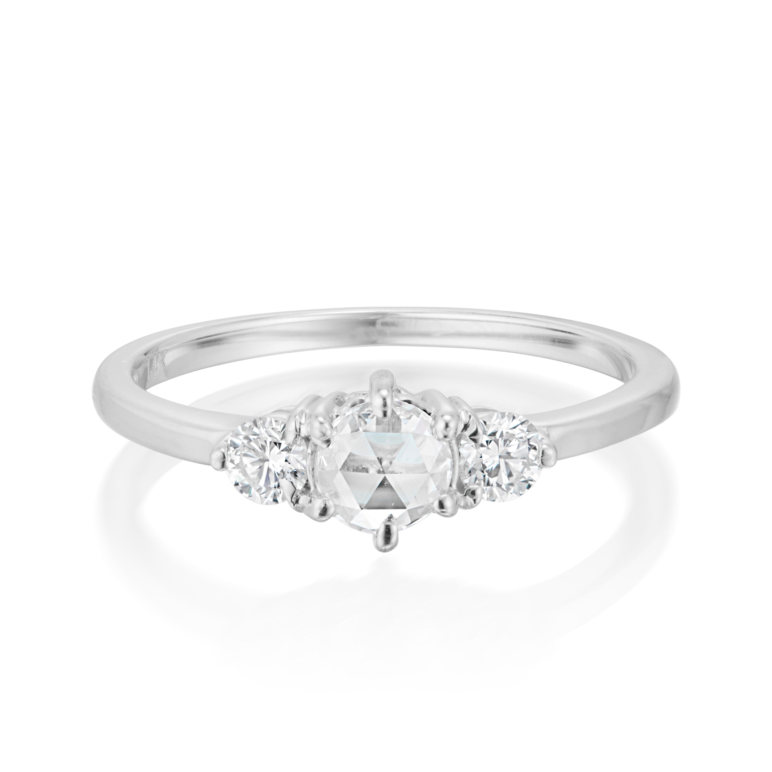 Vale Jewelry Tidals Ring with White Rose Cut and Brilliant Cut Diamonds in White Gold Front View