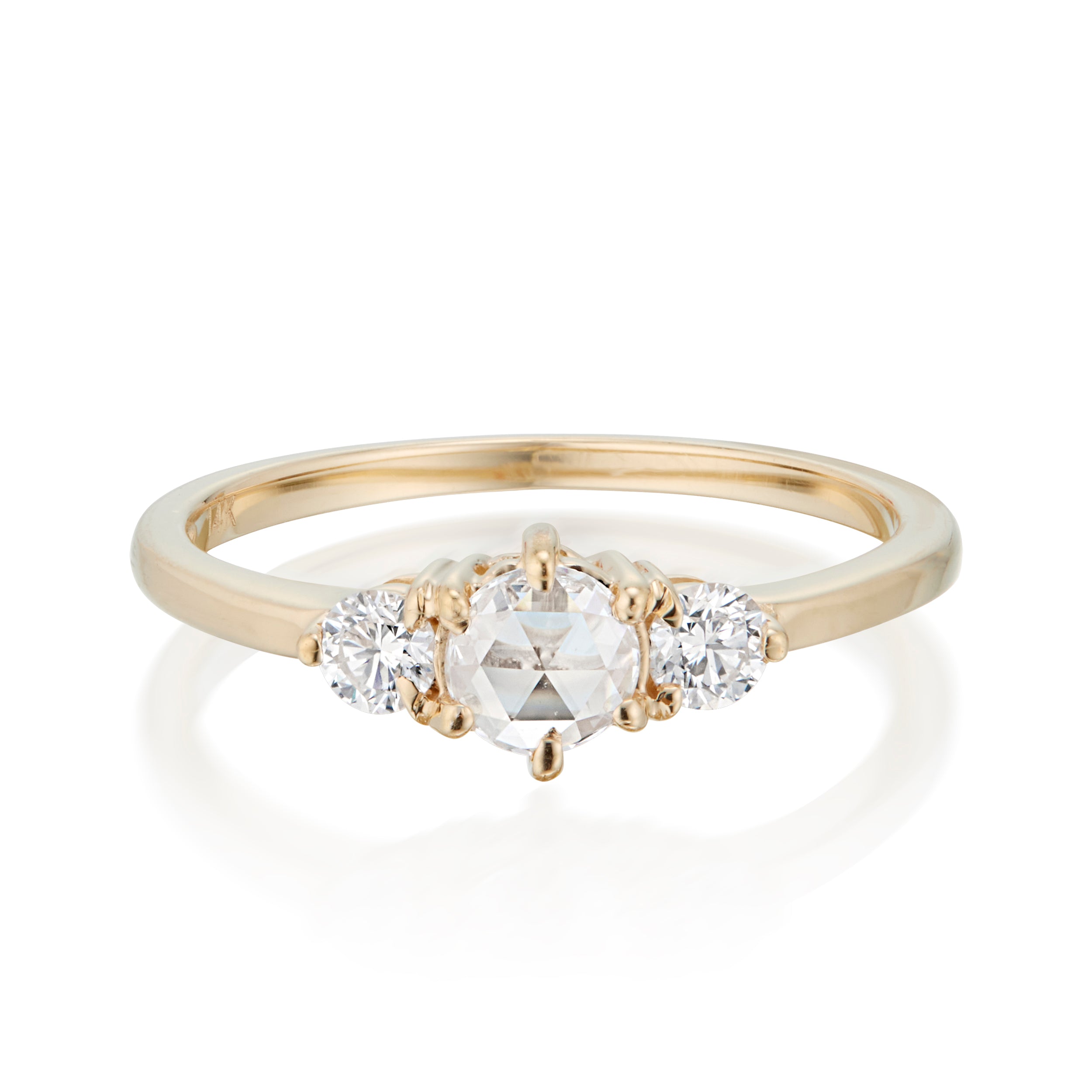 Vale Jewelry Tidals Ring with White Rose Cut and Brilliant Cut Diamonds in Yellow Gold Front View