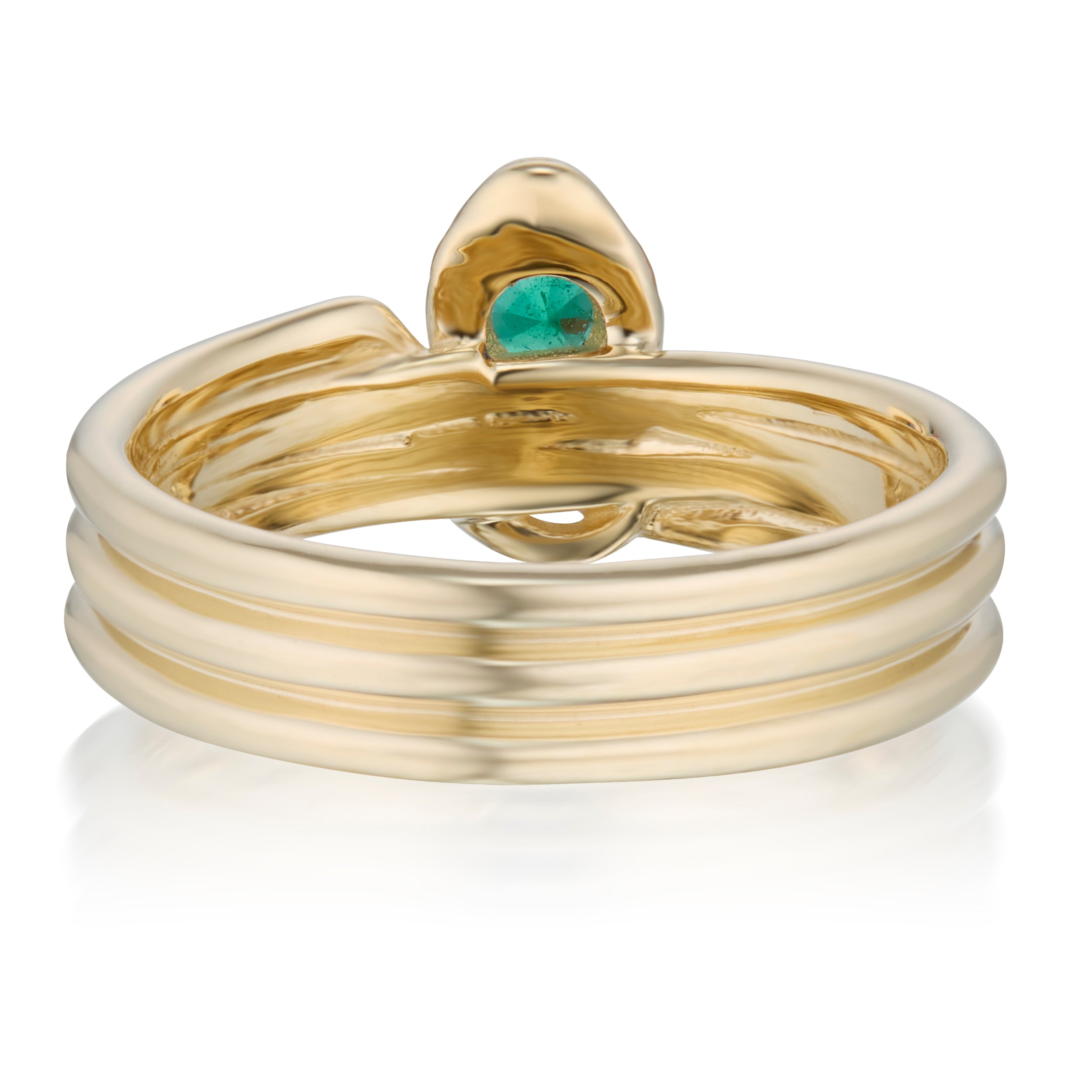 Alt="Vale Jewelry triple wrap snake ring with emerald back view on white background"