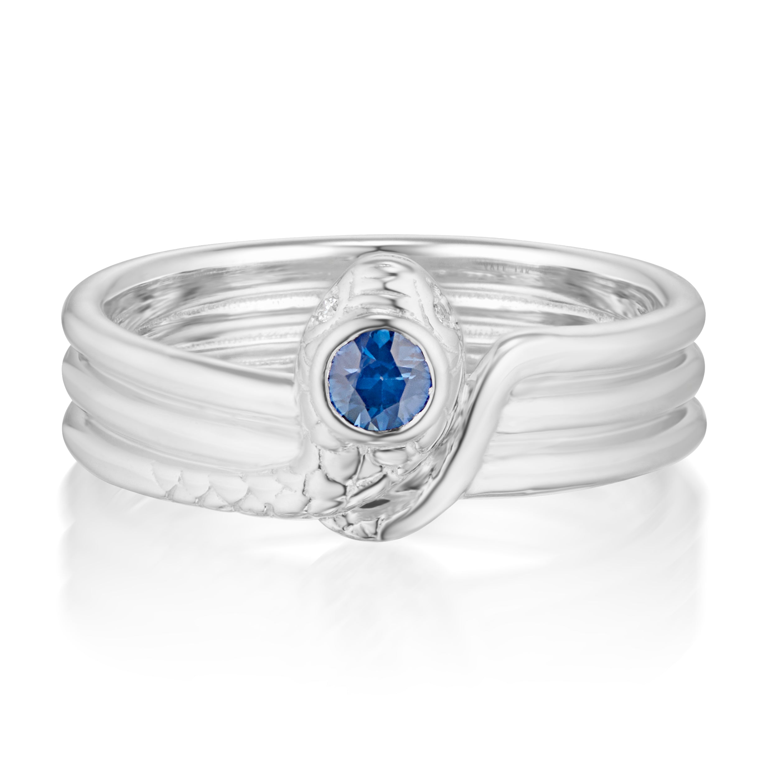 Triple wrap serpent ring white gold front view with white background