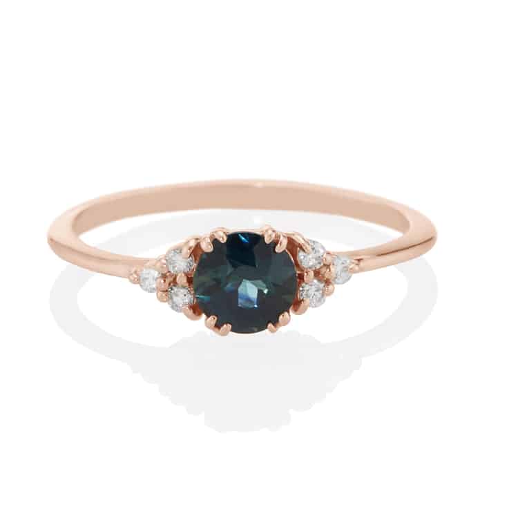 Vale Jewelry Lune Ring with Sapphire in Rose Gold Front View