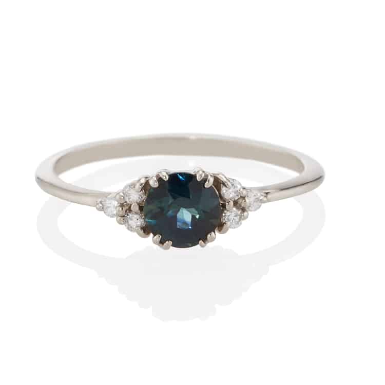 Vale Jewelry Lune Ring with Sapphire in White Gold Front View