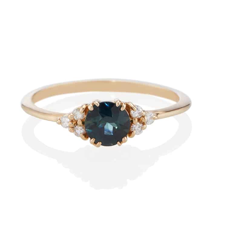 Vale Jewelry Lune Ring with Sapphire in Yellow Gold Front View