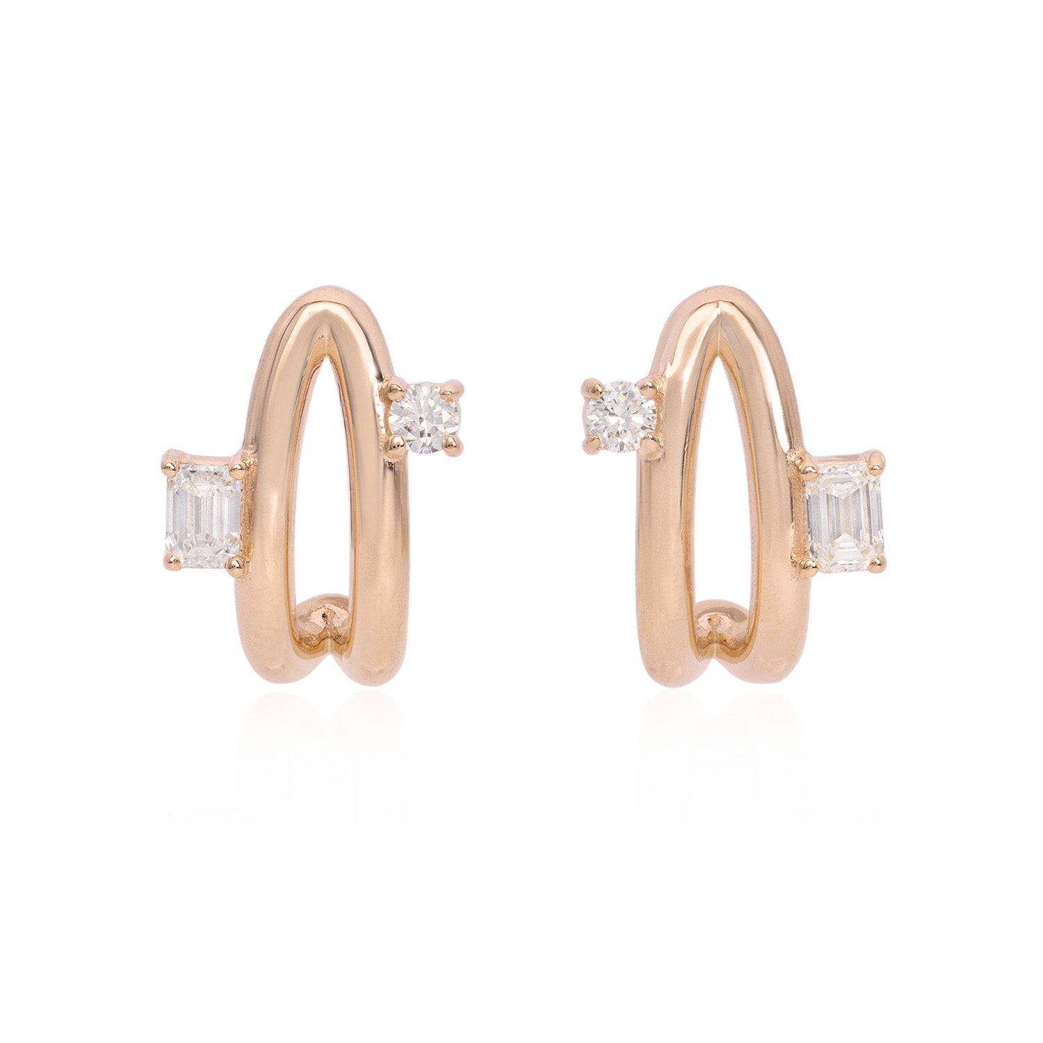 Vale Jewelry Satellite Earrings with White Diamonds in Rose Gold Front View