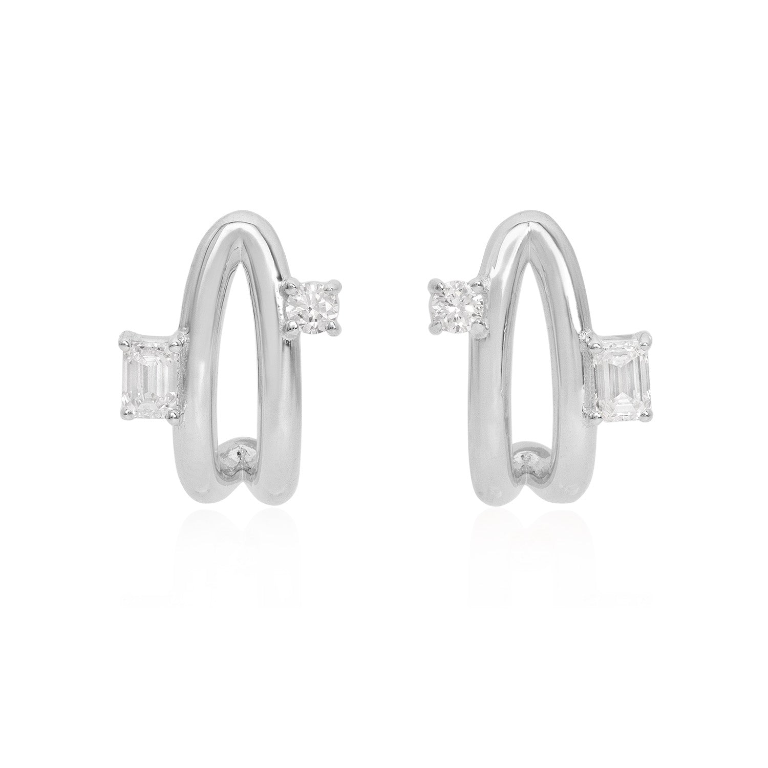 Vale Jewelry Satellite Earrings with White Diamonds in White Gold Front View