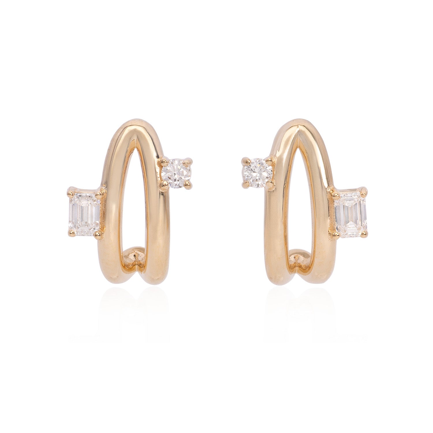 Vale Jewelry Satellite Earrings with White Diamonds in Yellow Gold Front View