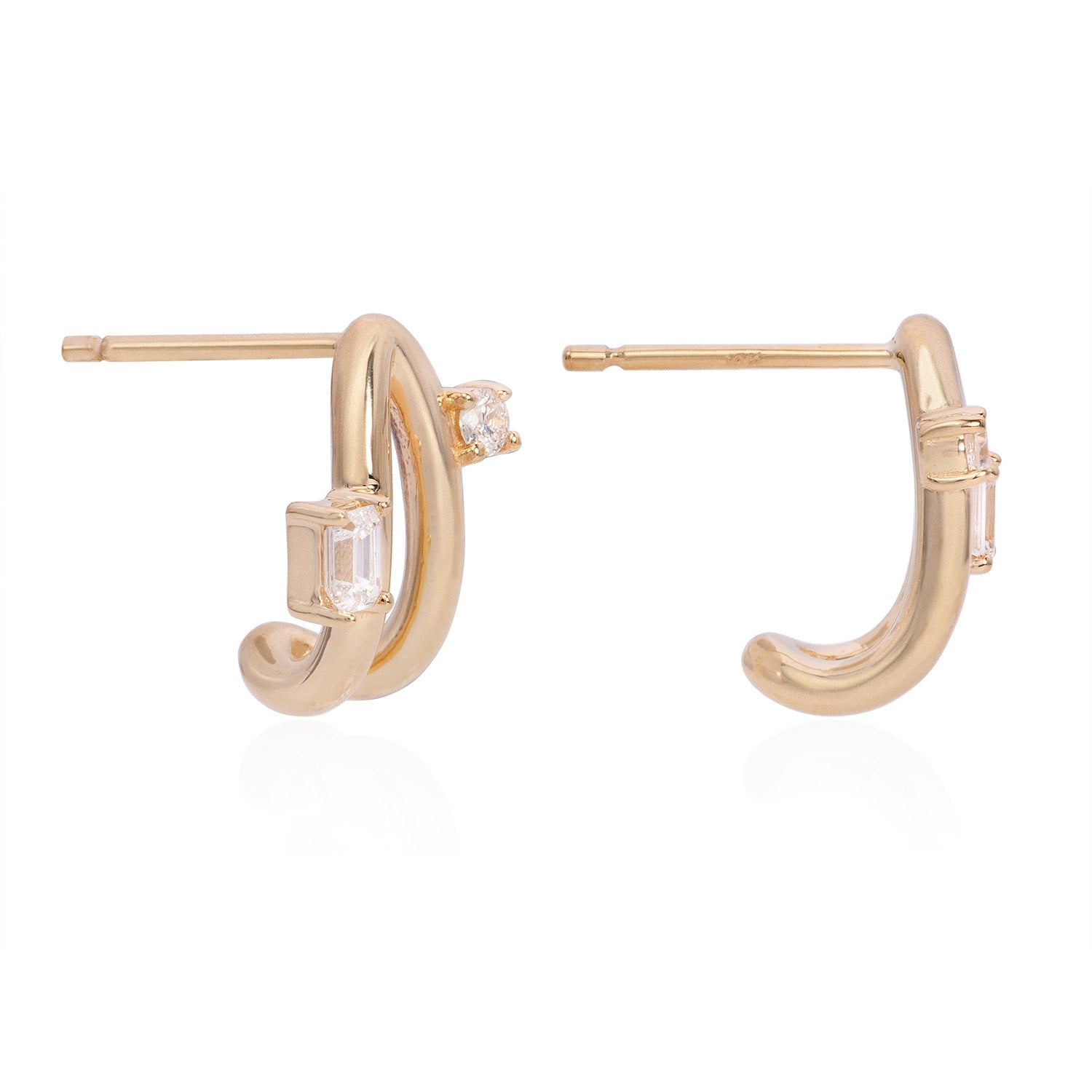 Vale Jewelry Satellite Earrings with White Diamonds in Yellow Gold Side View