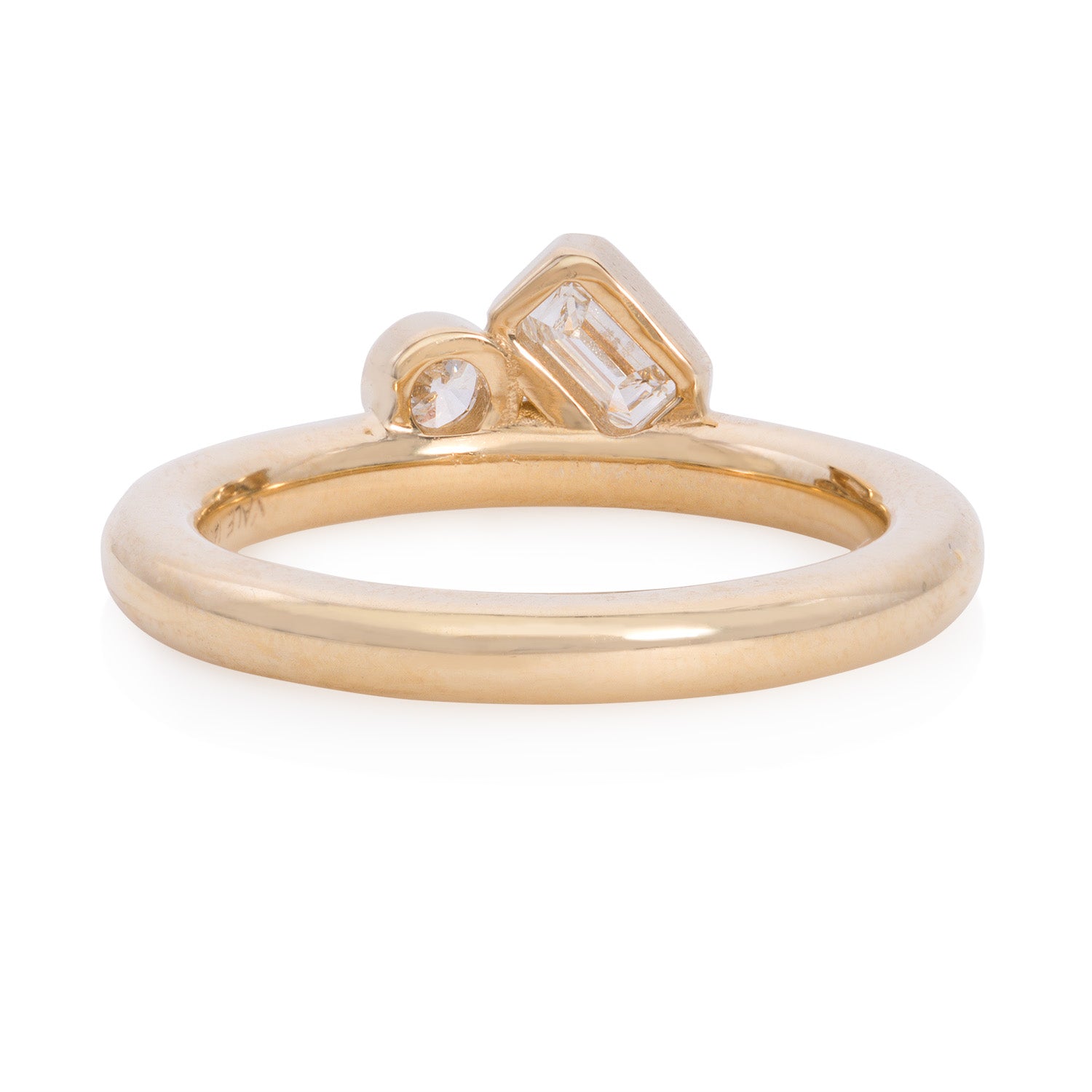 Vale Jewelry Satellite Ring With Emerald and Round Cut Diamonds in Yellow Gold Back View