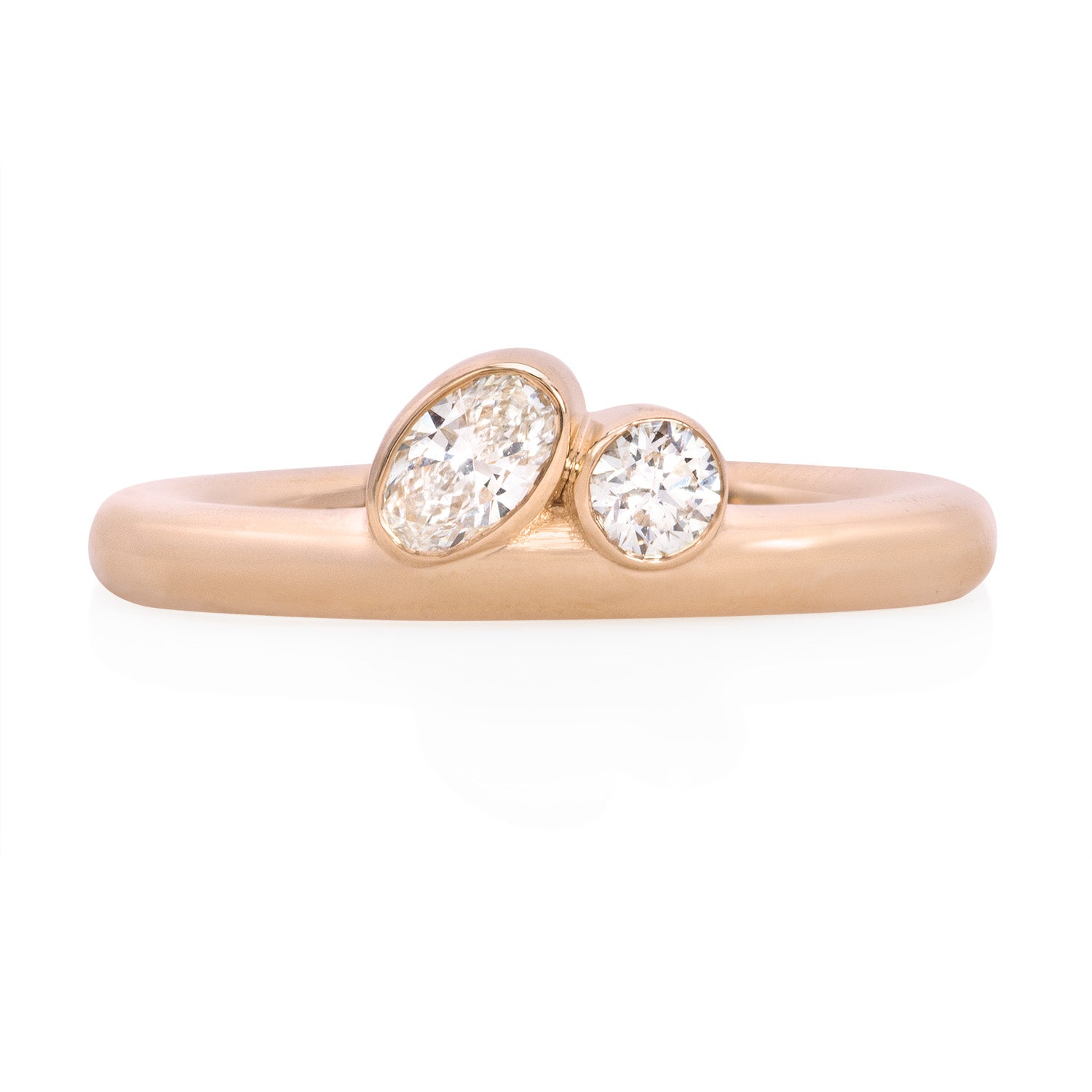 Vale Jewelry Satellite Ring With Oval and Round Cut Diamonds in Rose Gold Front View