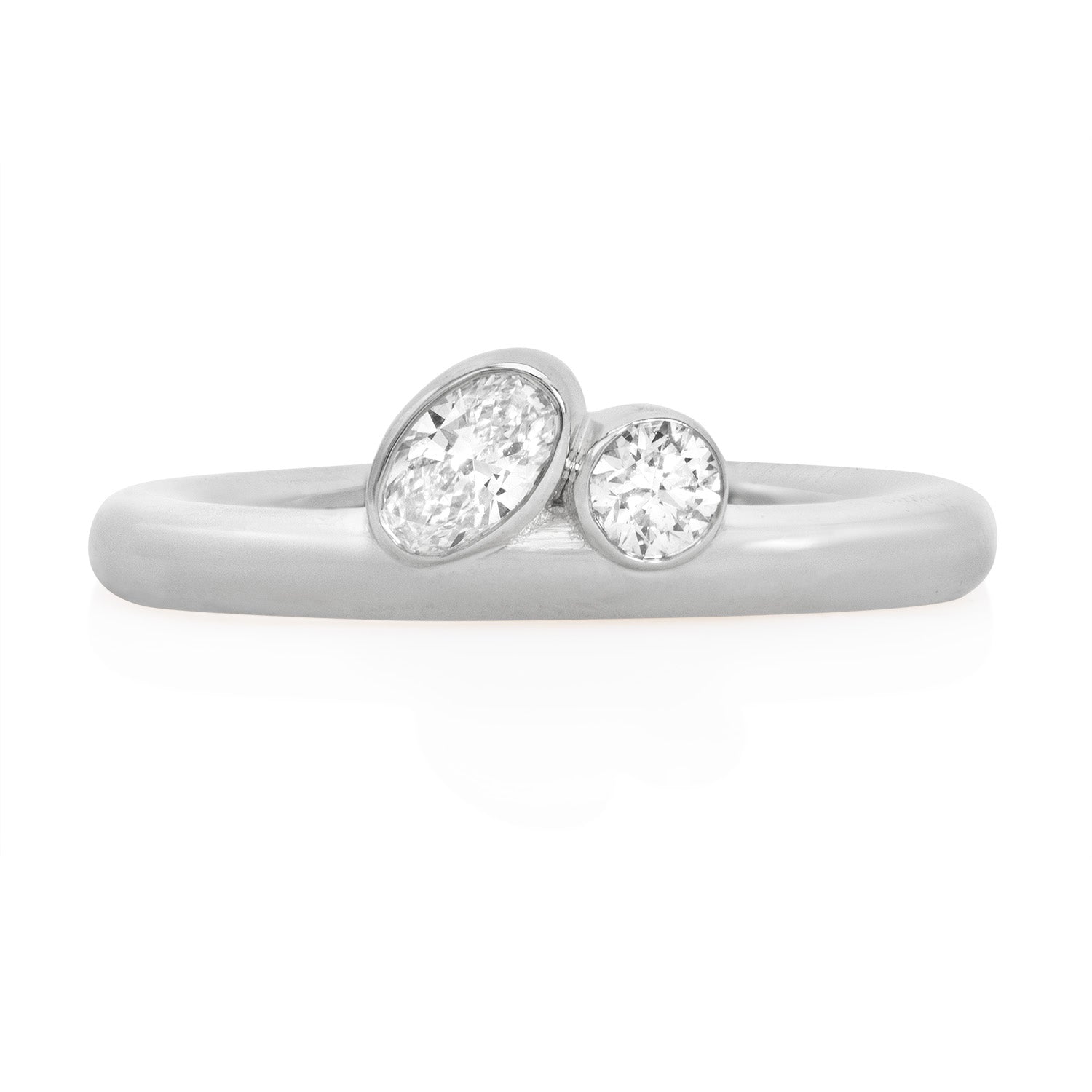 Vale Jewelry Satellite Ring With Oval and Round Cut Diamonds in White Gold Front View