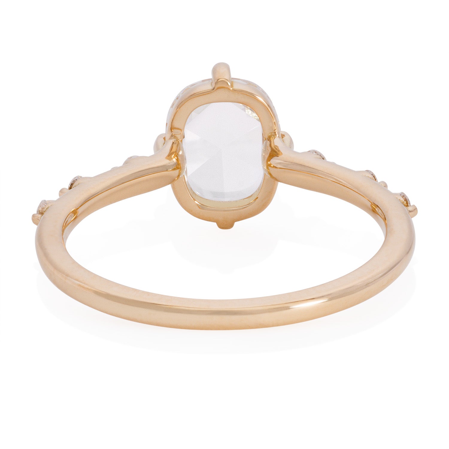 Vale Jewelry 0.94 Carat Cushion Rose Cut Diamond Ring in Yellow Gold Back View