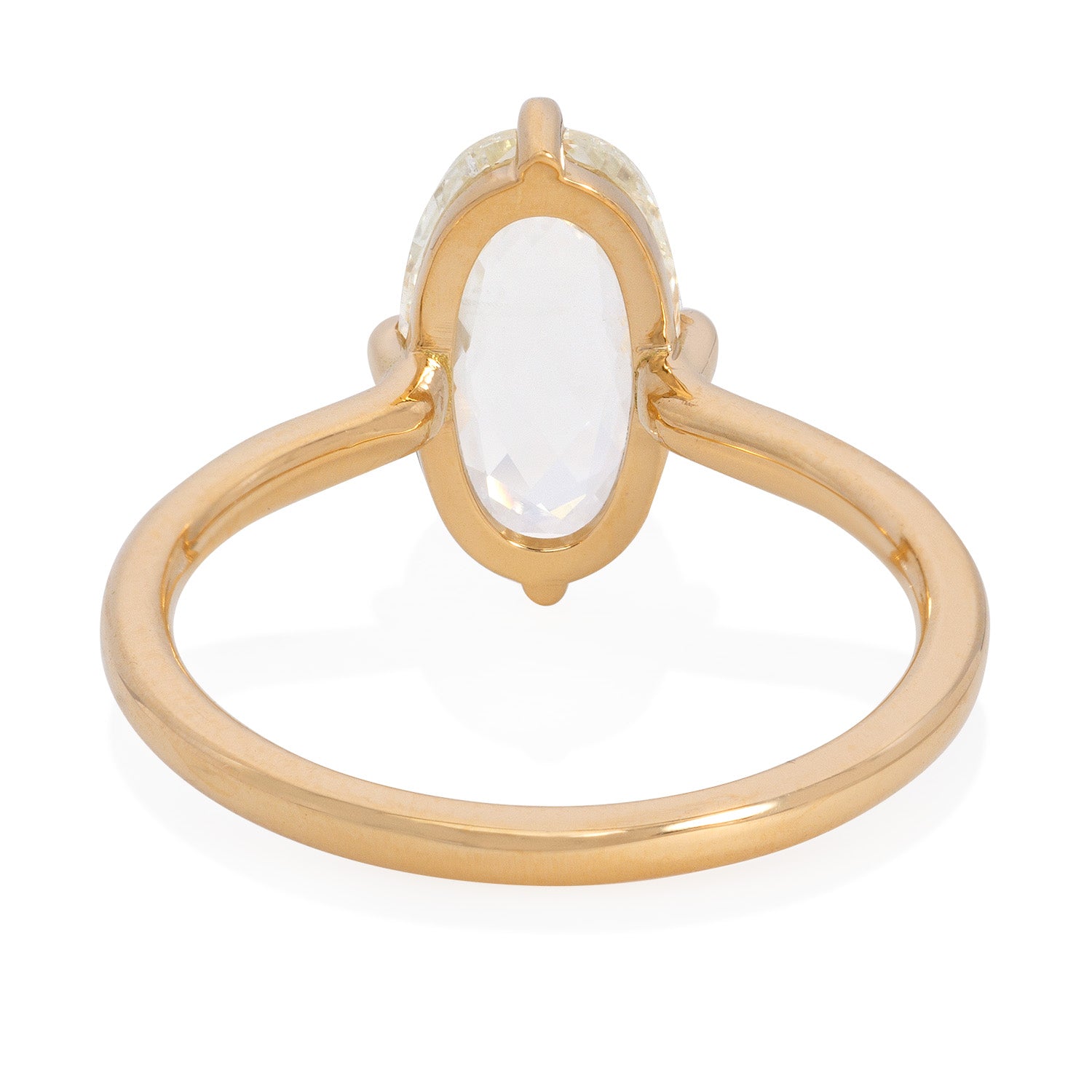 Vale Jewelry 2.02 Carat Oval Checkerboard Rose Cut Diamond Ring in Yellow Gold Back View