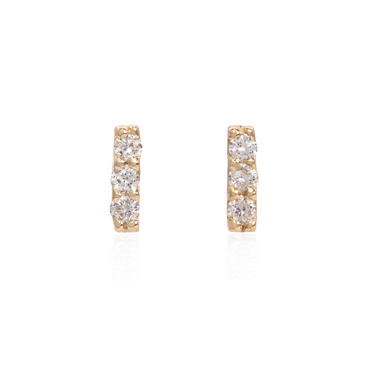 Vale Jewelry 3 Diamond Bar Earrings with White Diamonds in 14 Karat Yellow Gold