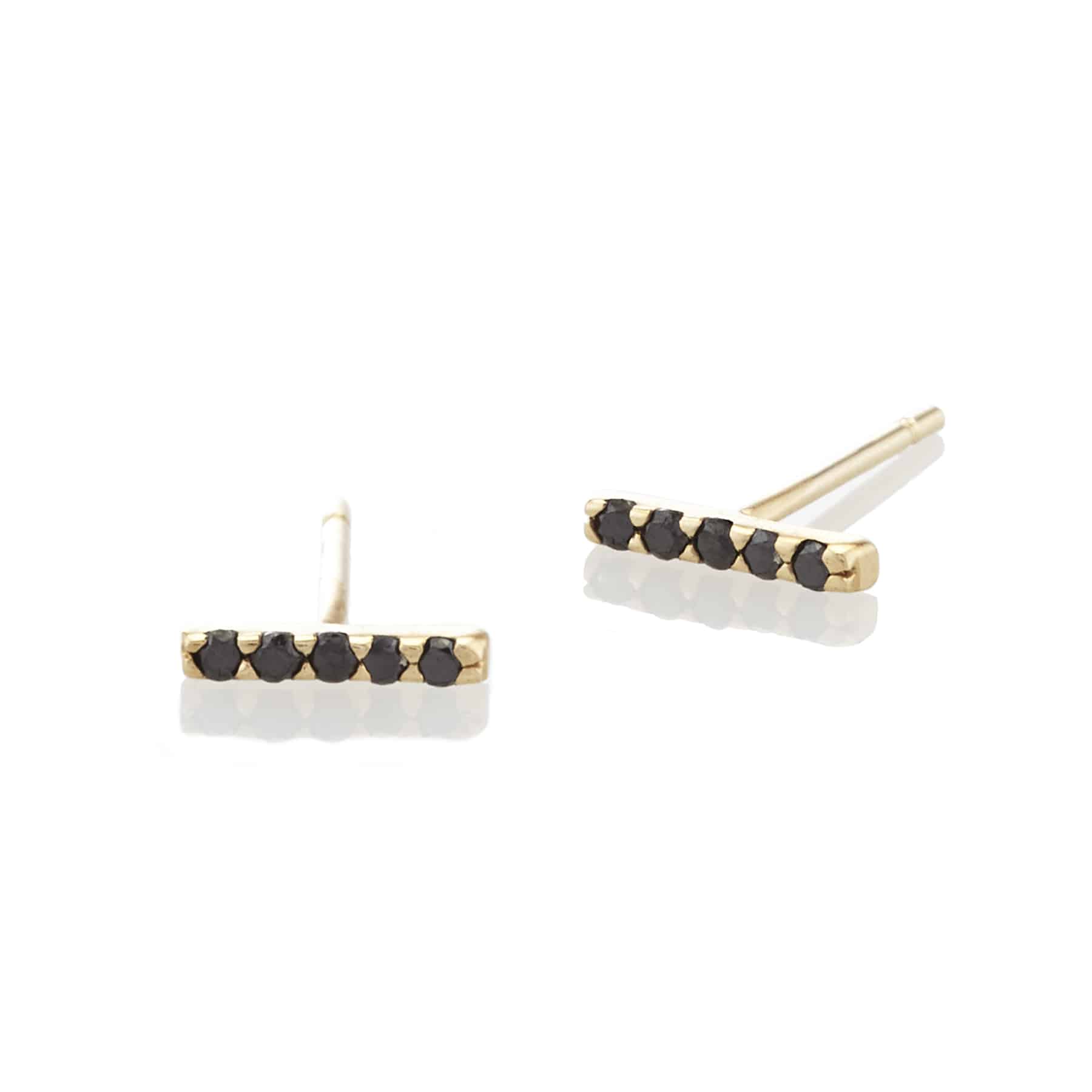 Vale Jewelry 5 Diamond Bar Earrings with Black Diamonds in 14 Karat Yellow Gold Side View with Post