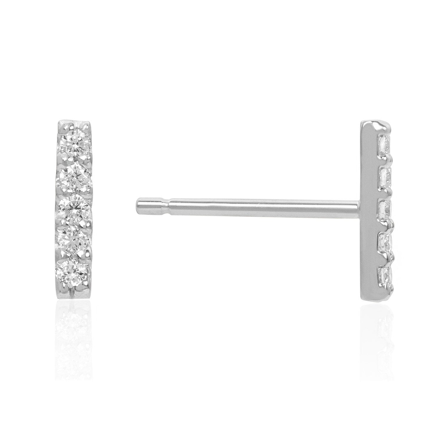 Vale Jewelry 5 Diamond Bar Earrings with White Diamonds in 14 Karat White Gold Side View with Post