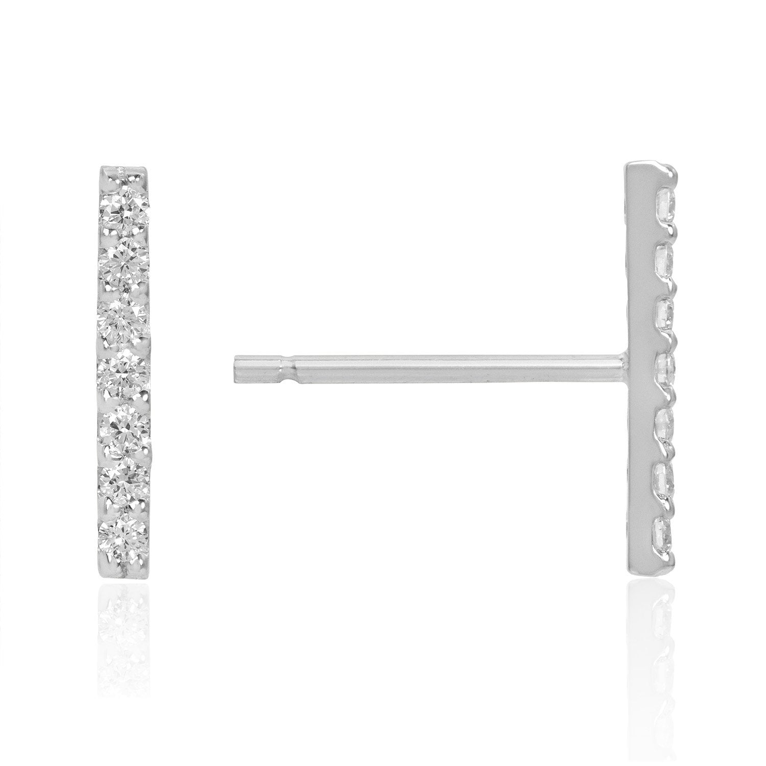 Vale Jewelry 7 Diamond Bar Earrings with White Diamonds in 14 Karat White Gold Side View with Post