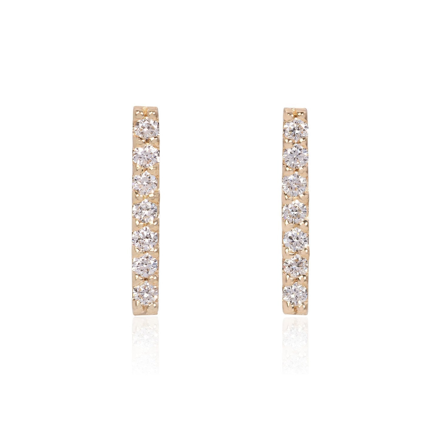 Vale Jewelry 7 Diamond Bar Earrings with White Diamonds in 14 Karat Yellow Gold Front View