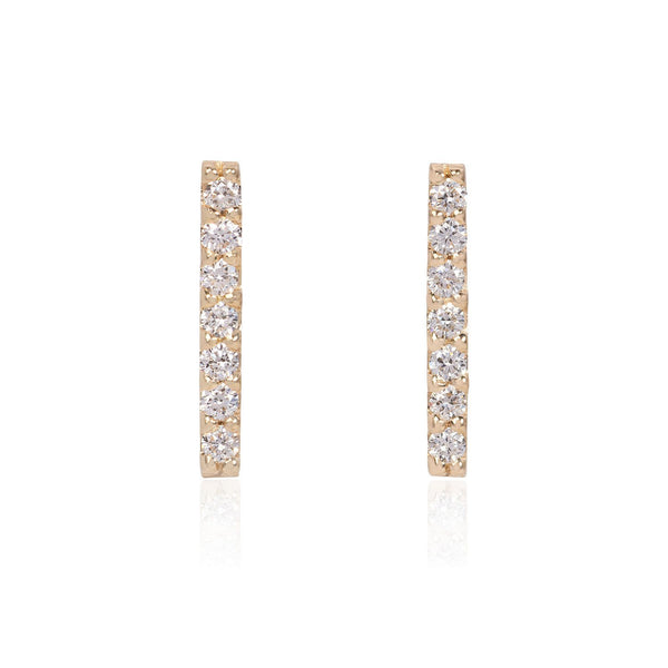 Vale Jewelry 7 Diamond Bar Earrings with White Diamonds in 14 Karat Yellow Gold Front View