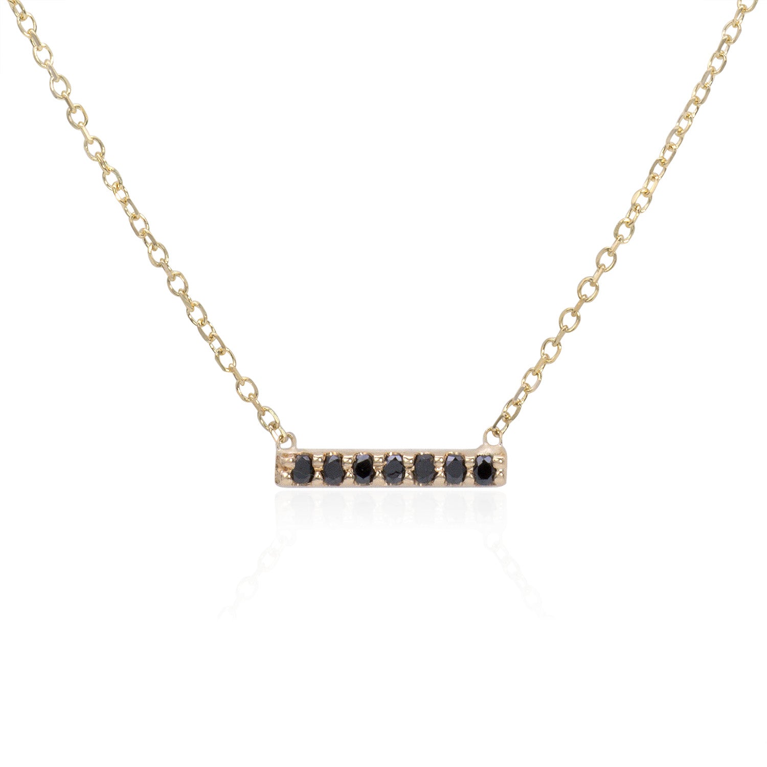 Vale Jewelry 7 Diamond Bar Necklace with Black Diamonds in 14K Yellow Gold Closeup