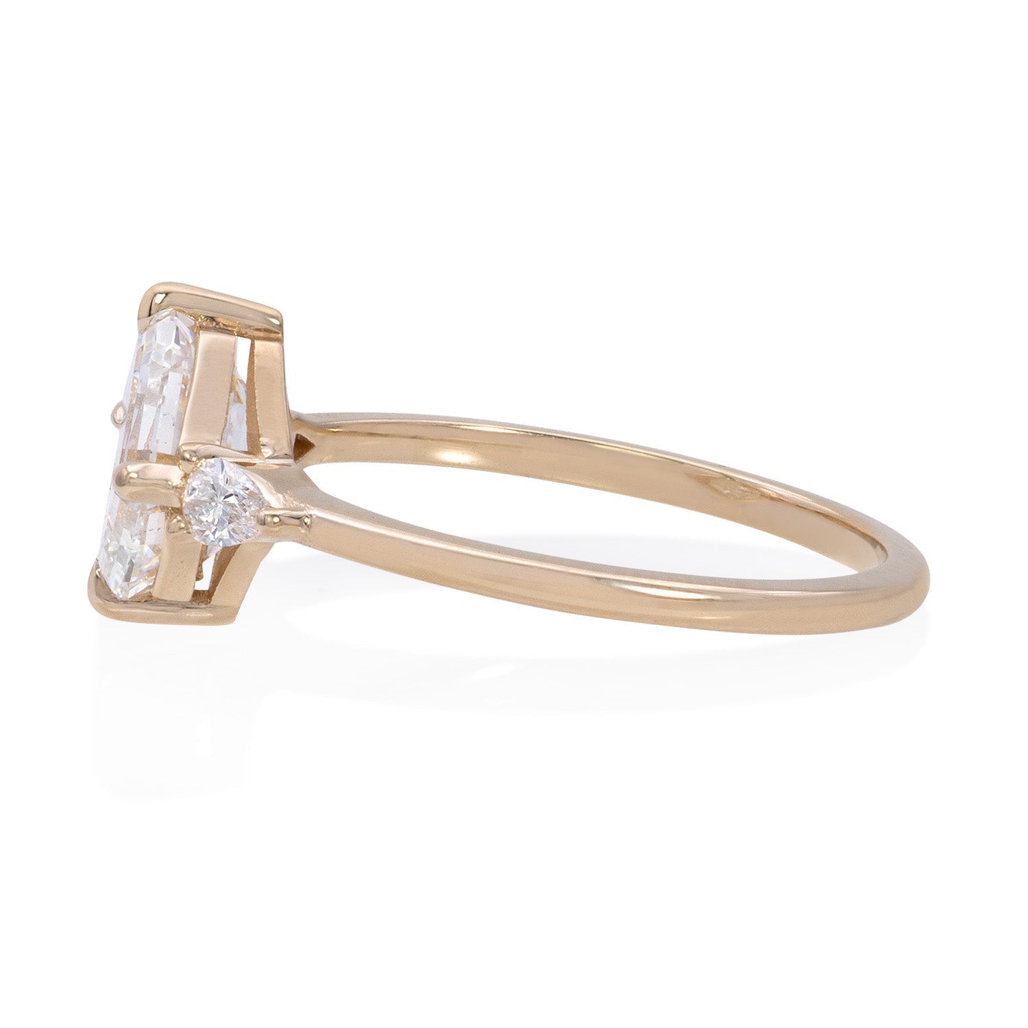 Vale Jewelry Alchemy Ring with Asscher Cut 2.00 Carat White Diamond Center with Pear Shaped White Diamond Accents in 18 Karat Yellow Gold Side View