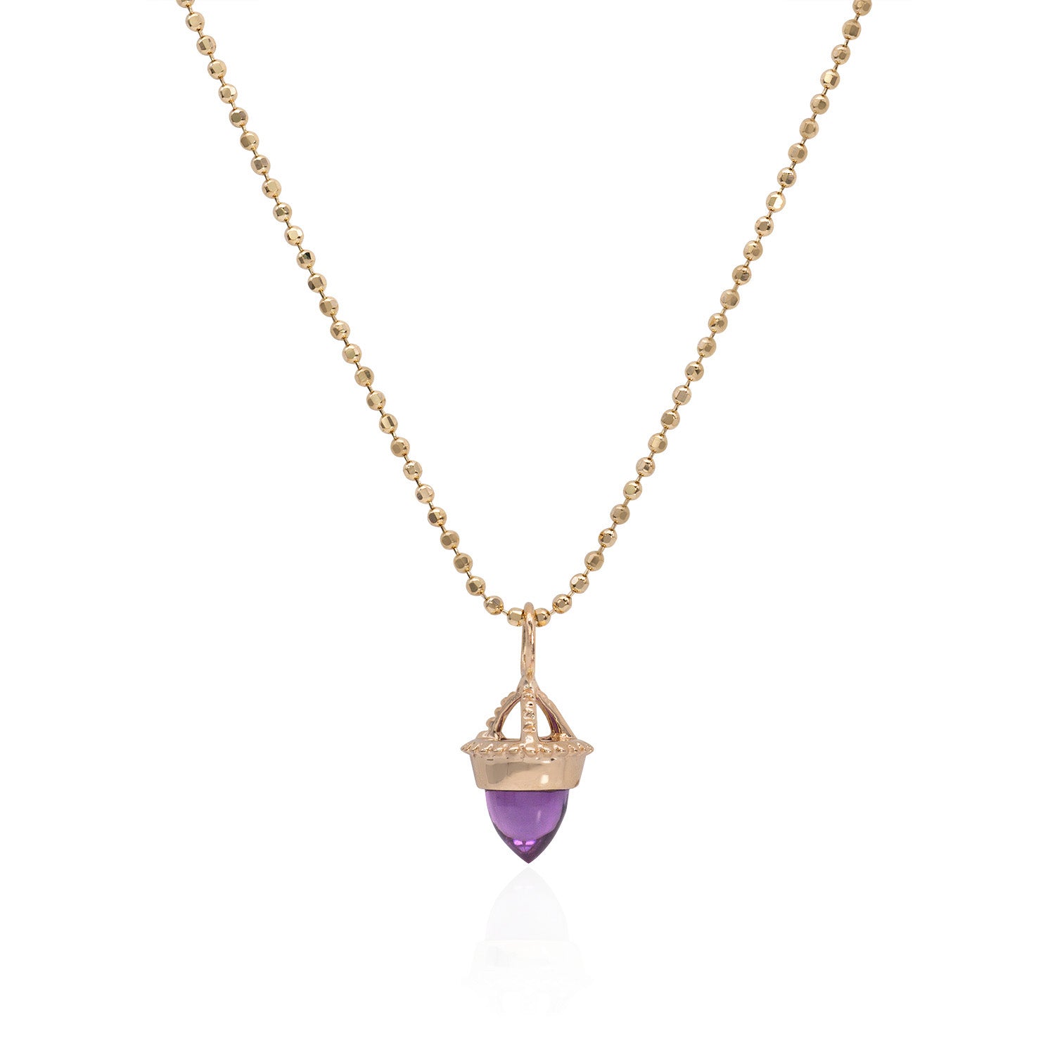 Vale Jewelry Amphora Amulet with Amethyst on Faceted Bead Chain in 14 Karat Yellow Gold Close Up