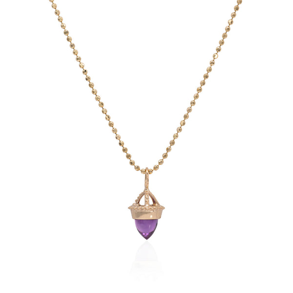 Vale Jewelry Amphora Amulet with Amethyst on Faceted Bead Chain in 14 Karat Yellow Gold Close Up