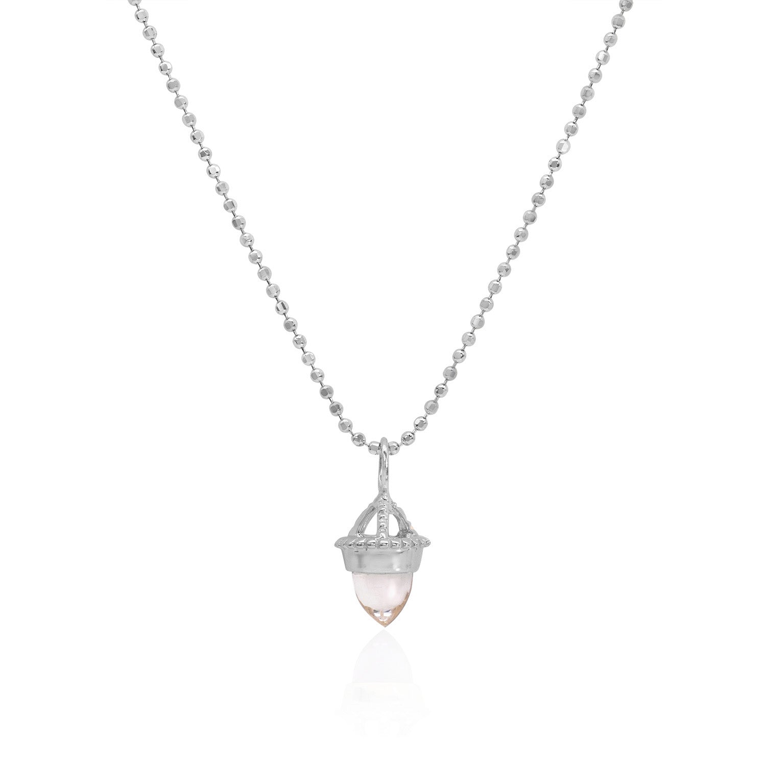 Vale Jewelry Amphora Amulet with Clear Quartz on Faceted Bead Chain in 14 Karat White Gold Close Up