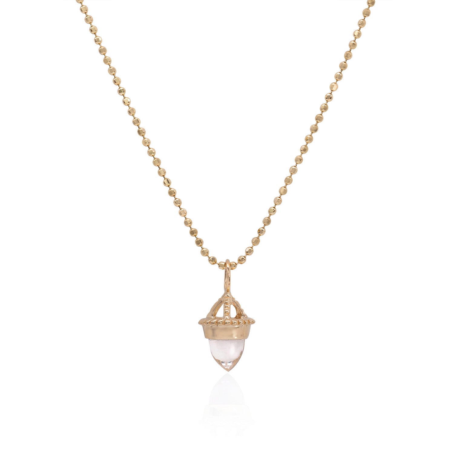 Vale Jewelry Amphora Amulet with Clear Quartz on Faceted Bead Chain in 14 Karat Yellow Gold Close Up