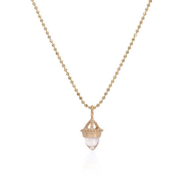 Vale Jewelry Amphora Amulet with Clear Quartz on Faceted Bead Chain in 14 Karat Yellow Gold Close Up