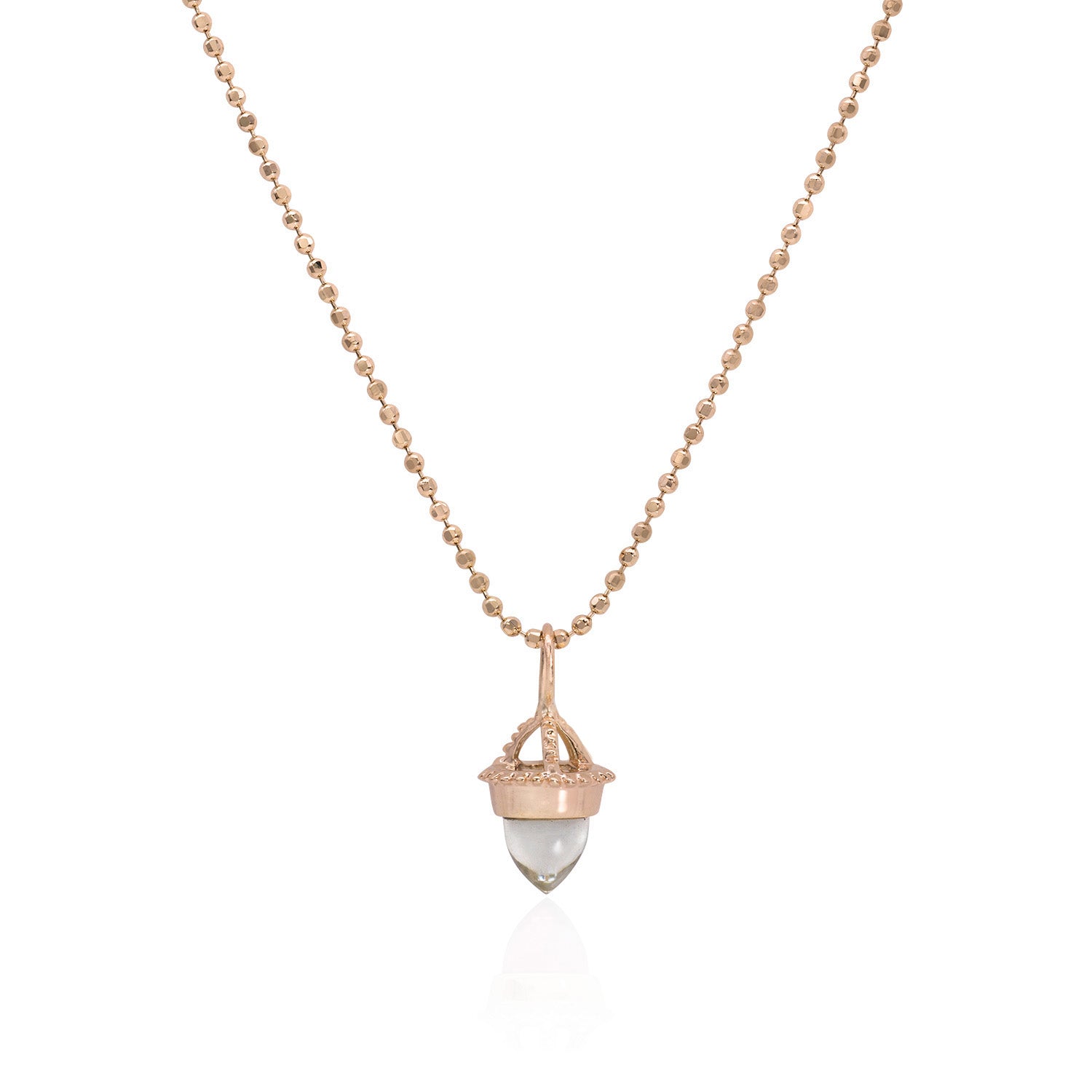 Vale Jewelry Amphora Amulet with Prasiolite on Faceted Bead Chain in 14 Karat Rose Gold Close Up