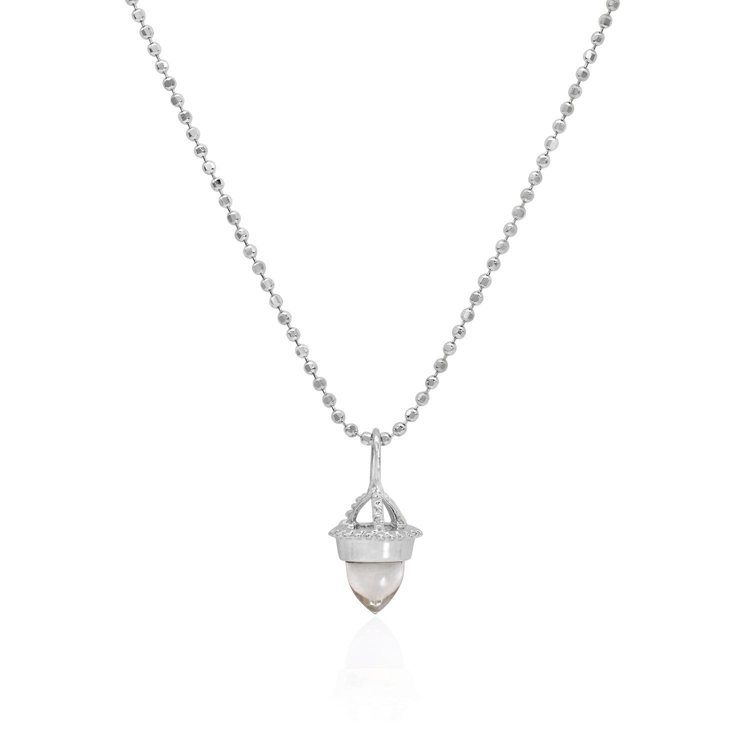 Vale Jewelry Amphora Amulet with Prasiolite on Faceted Bead Chain in 14 Karat White Gold Close Up