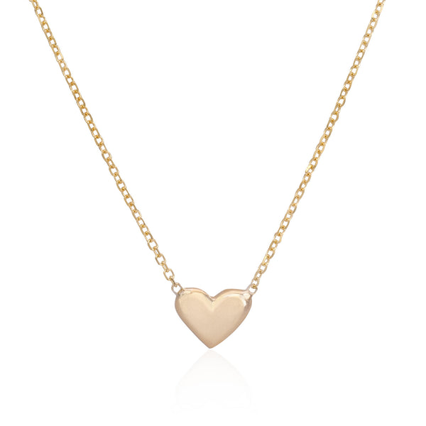 Vale Jewelry Baby Heart Choker Necklace on Diamond Cut Cable Chain in 14 Karat Yellow Gold Close Up