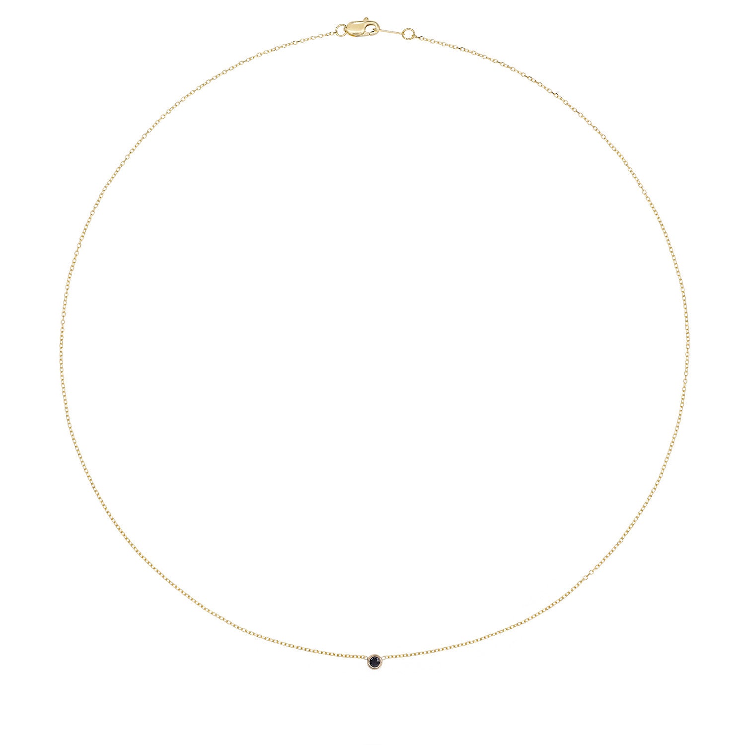 Vale Jewelry Barely-There Black Diamond Necklace Bezel Set on Diamond Cut Cable Chain in 14 Karat Yellow Gold Full View