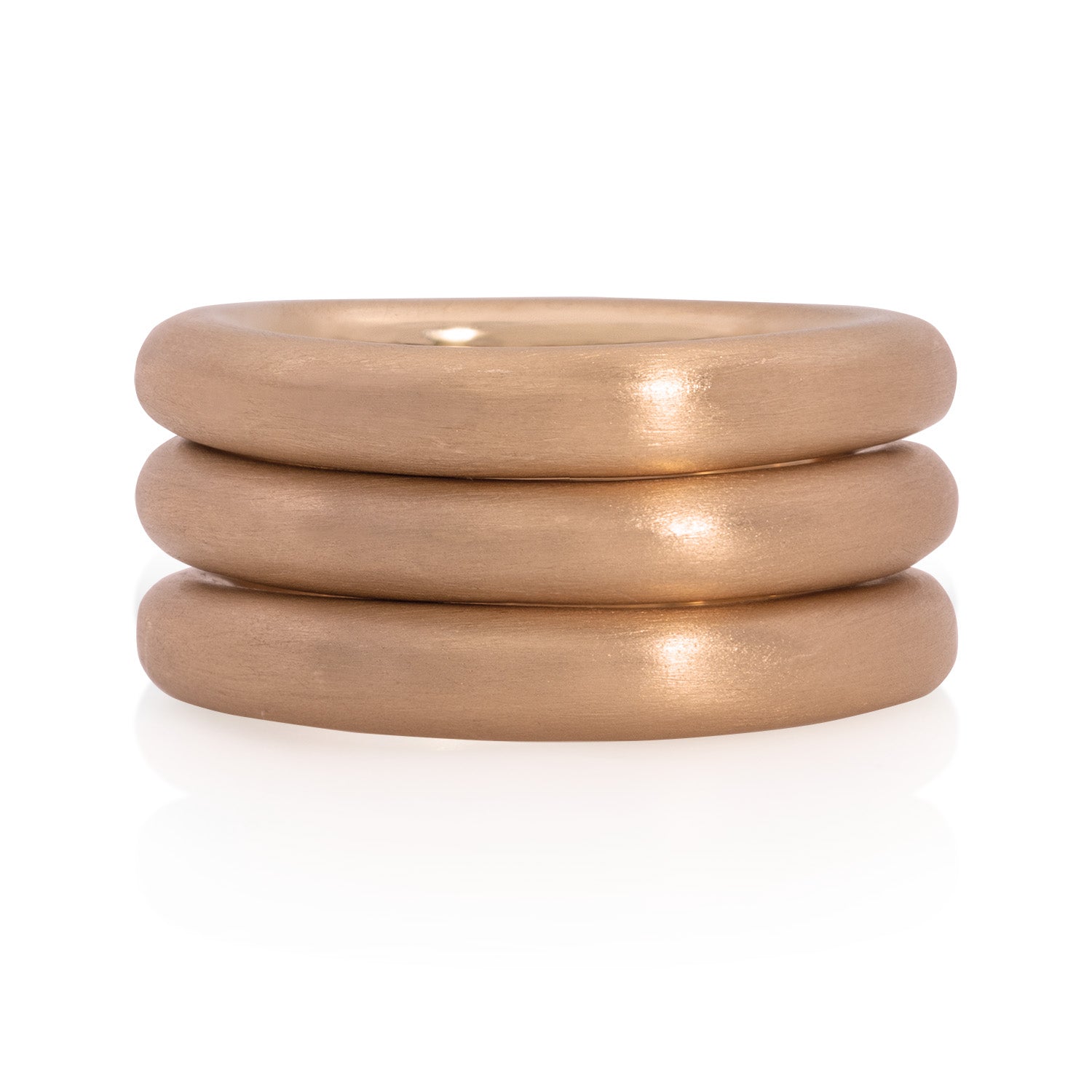 Vale Jewelry Barrel Ring Satin Polish Rose Gold Stack of Three